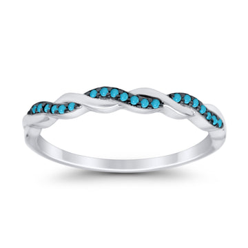 Half Eternity Infinity Twisted Band Rings Simulated Turquoise CZ 925 Sterling Silver